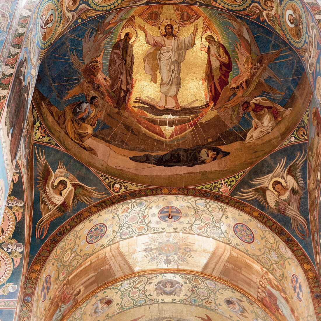 Mosaik einer religiösen Figur in der Kirche des Erlösers auf vergossenem Blut; St. Petersburg Russland
