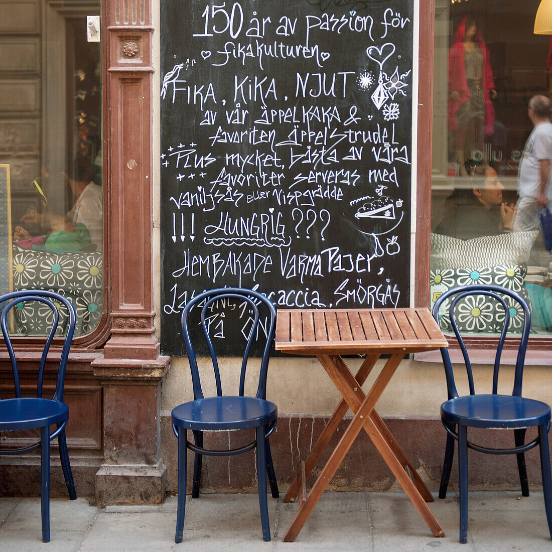 Sign On A Chalkboard Posted Outside A Cafe; Stockholm Sweden