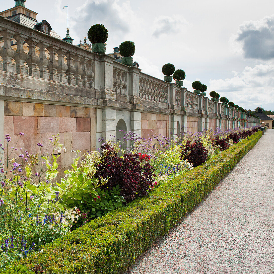 Landscaped Garden Along The Wall Outside Drottningholm Palace; Stockholm Sweden