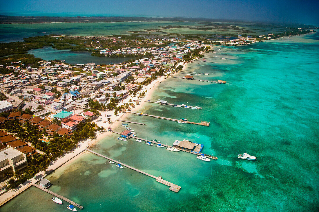 Aerial view of Ambergris Cay; Ambergris Cay, Belize