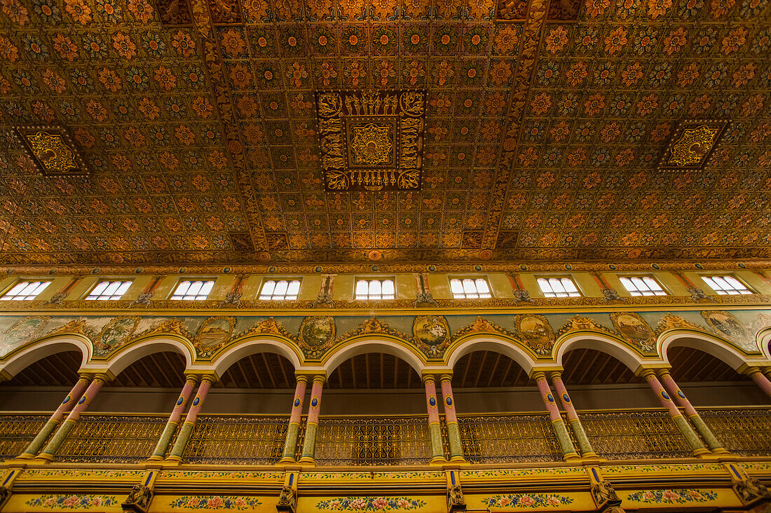 Ceiling and wall of a mansion in Chettinad, India; Chettinad, Tamil Nadu, India