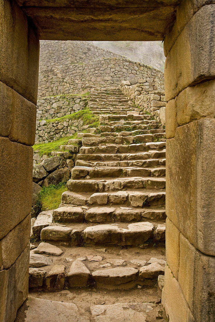 Stairway on Machu Picchu; Machu Picchu, Peru