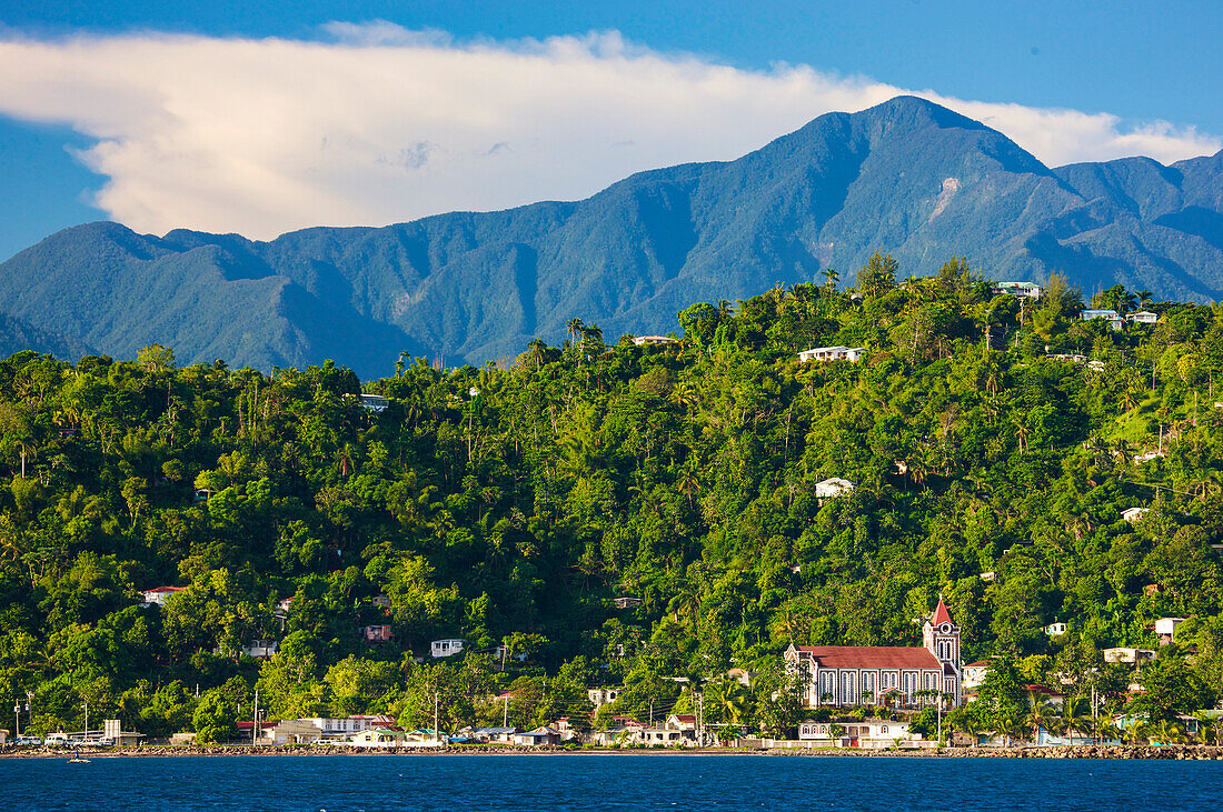 Landscape of the town and mountains in Port Antonio on the island of Jamaica; Port Antonio, Jamaica