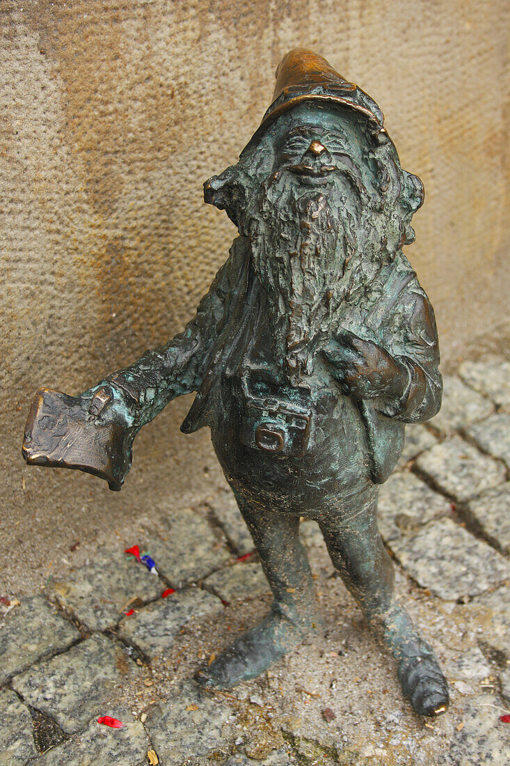Bronze Sculpture Of A Gnome Outside The Tourist Office; Wroclaw Poland