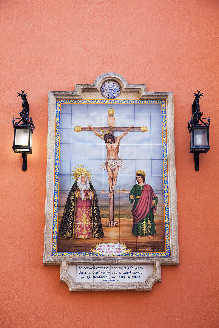 Picture Of A Religious Scene With Jesus On The Cross; Jerez De La Frontera Andalusia Spain