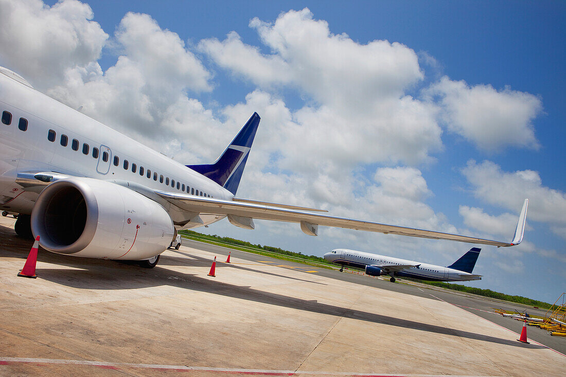 Airplanes Sitting On The Tarmac; Punta Cana La Altagracia Dominican Republic