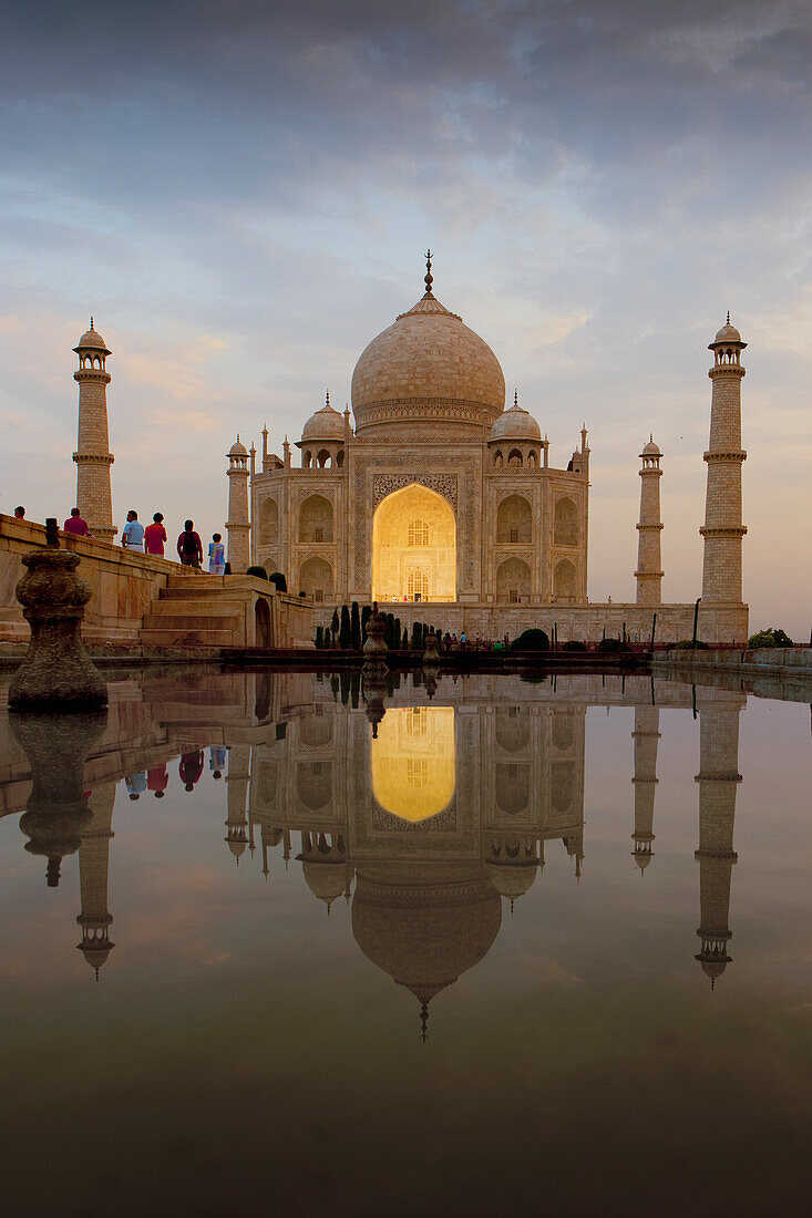 Tourists Visit The Taj Mahal At Dusk; Agra Uttar Pradesh India
