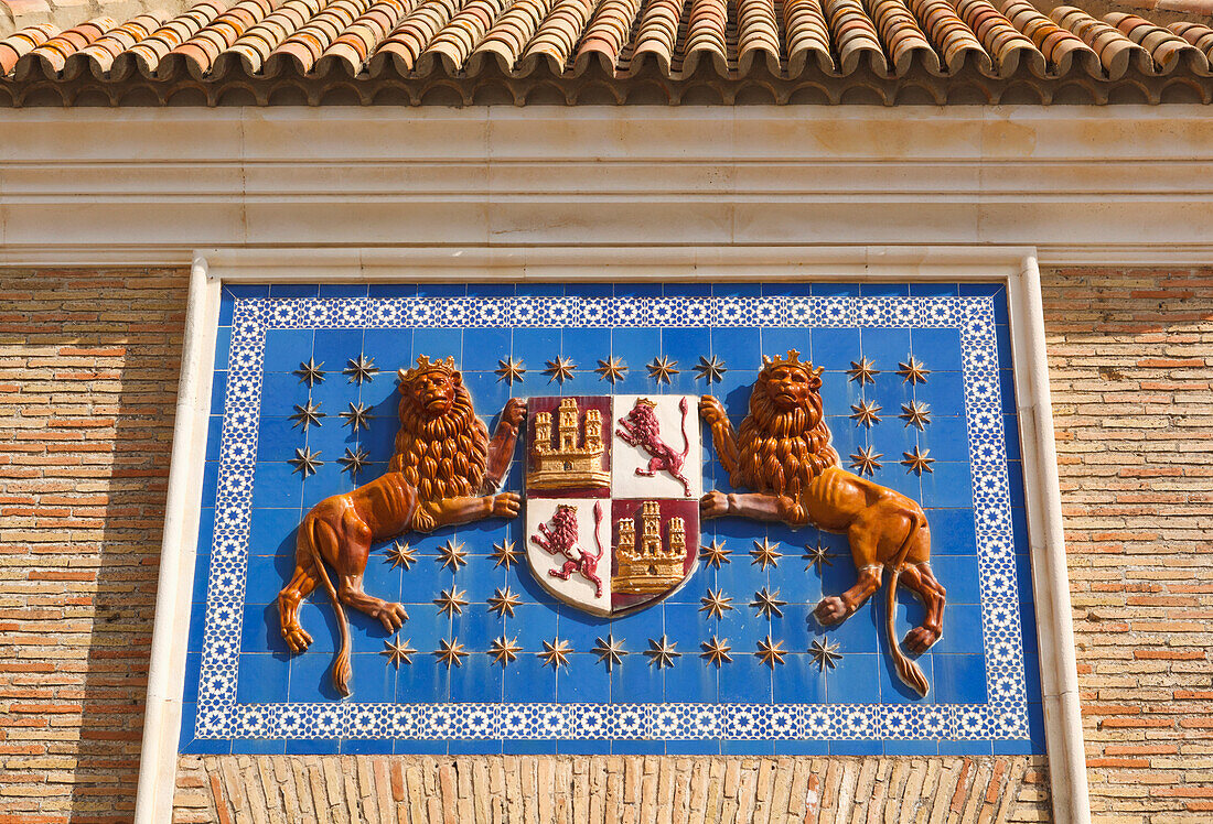 Coat Of Arms Of Pedro I The Cruel King Of Castille Above Main Entrance Of Parador Alcazar Del Rey Don Pedro; Carmona Seville Province Spain