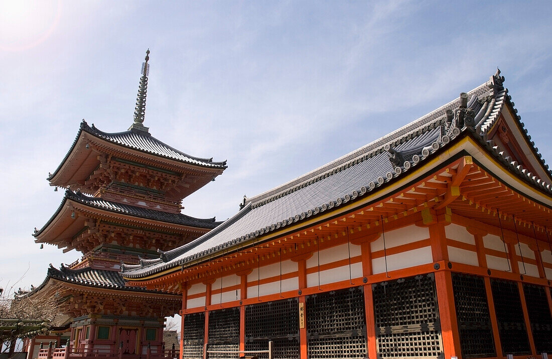 Pagoda And Red Building; Kyoto, Japan