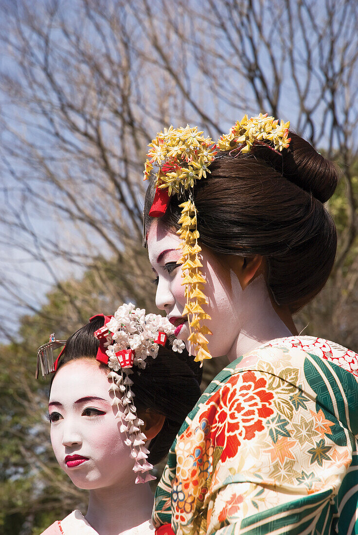 Two Geishas Close Up; Kyoto, Japan