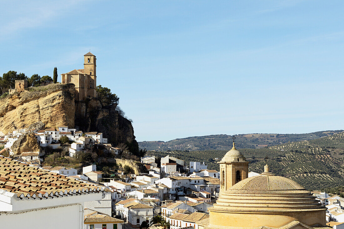 15Th Century Iglesia De La Villa Built On The Site Of A Nasrid Castle With The 18Th Century Iglesia De La Encarnacion On The Lower Right; Montefrio Granada Spain