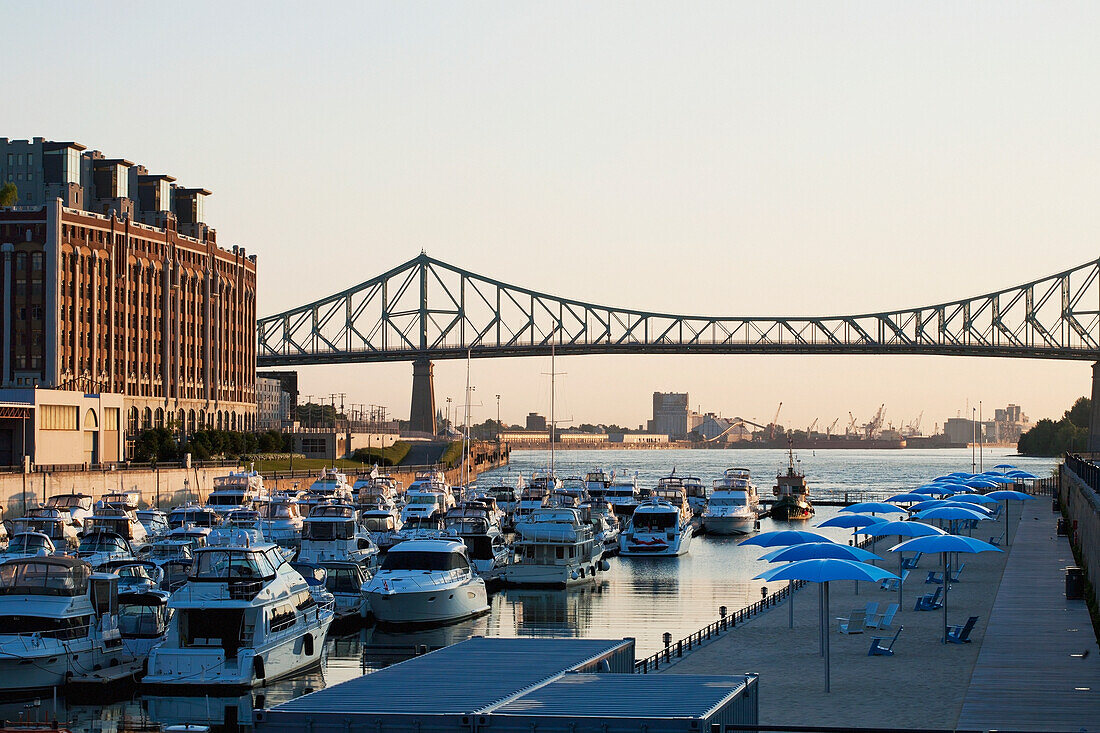 Jacques Cartier Bridge And Old Port Beach; Montreal Quebec Canda