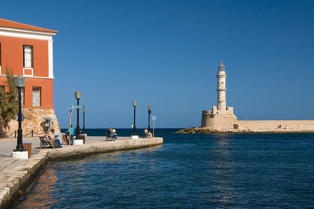 Greece, Crete, 16th Century Venetian Harbor and lighthouse.