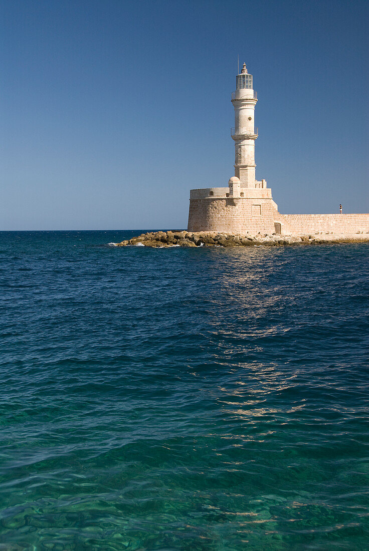 Greece, Crete, Hania, Architectural detail of a lighthouse.