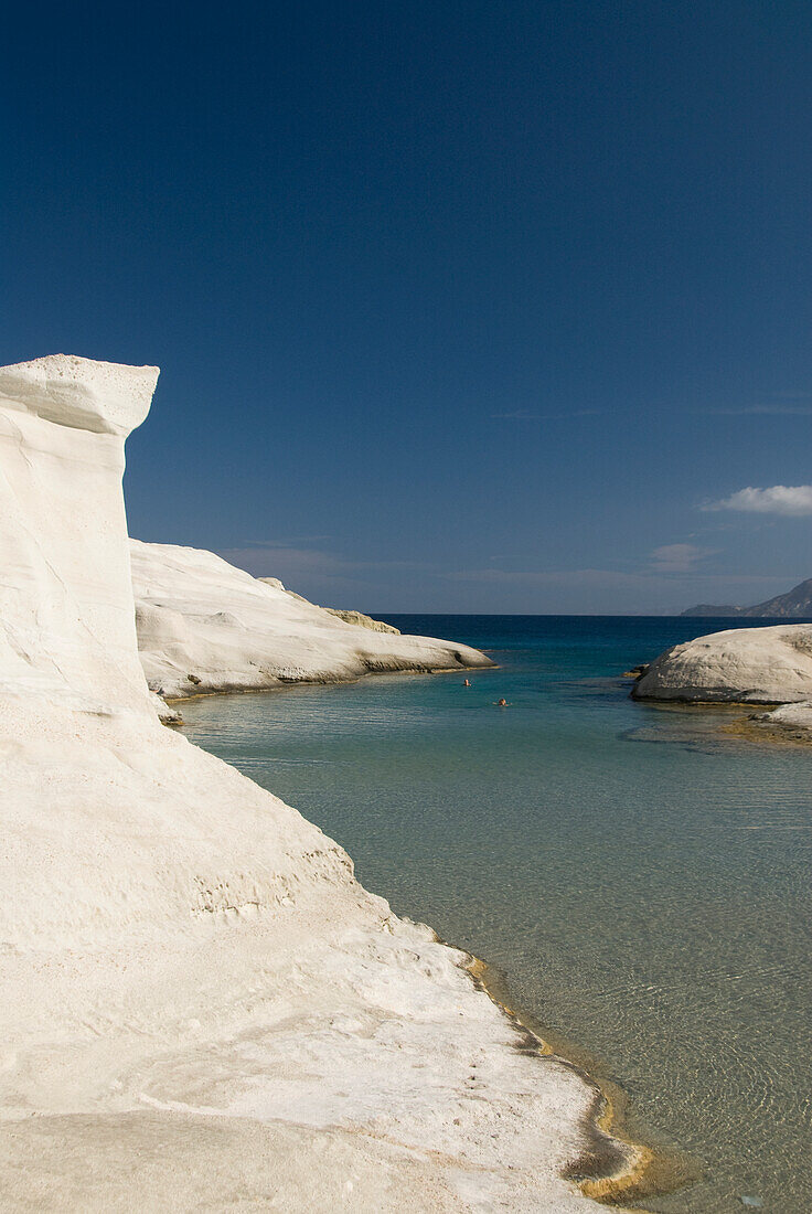 Greece, Cyclades, Island of Milos, Volcanic formations make up Sarakiniko Beach.