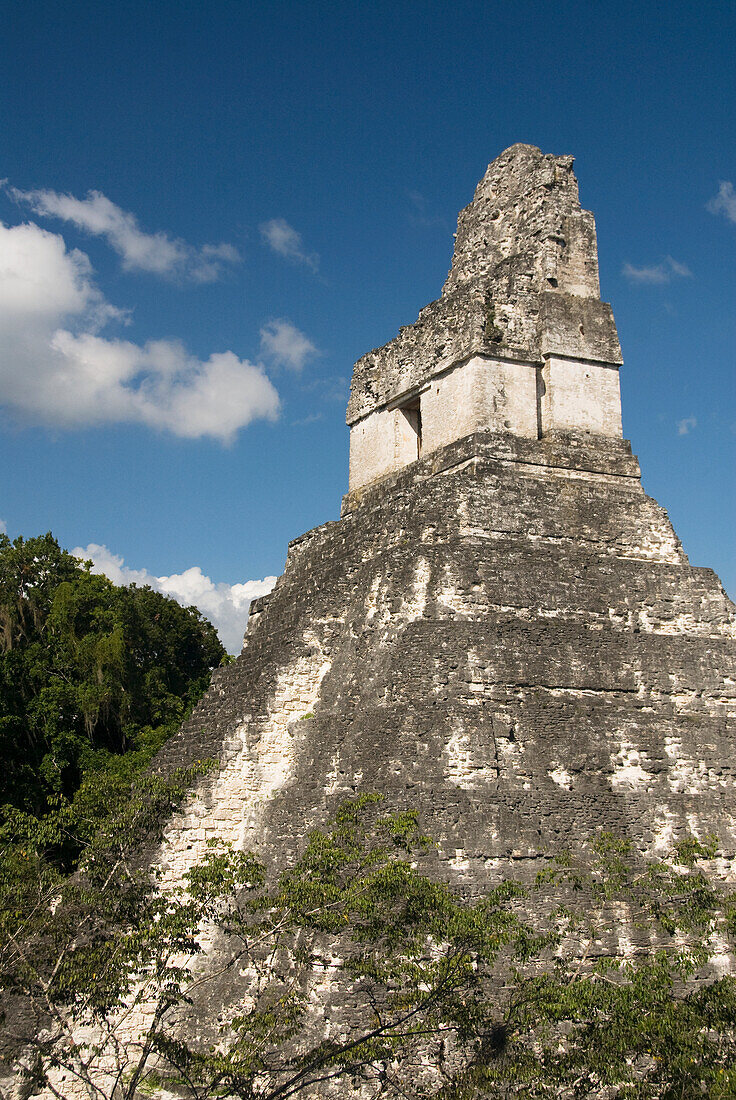 Guatemala, Peten, Tikal National Park, The temple of the Masks at the great plaza.