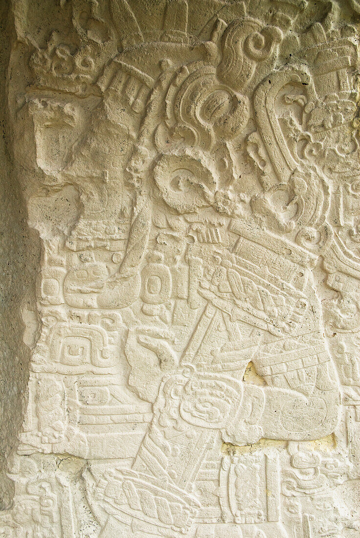 Guatemala, Peten, Tikal National Park, Great Plaza, Stela portraying a Mayan king