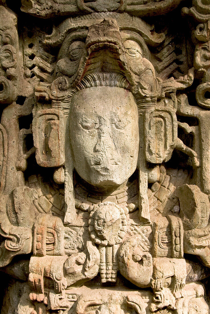 Honduras, Copan Ruinas, Copan Archeological Park, Stela N, AD 761
