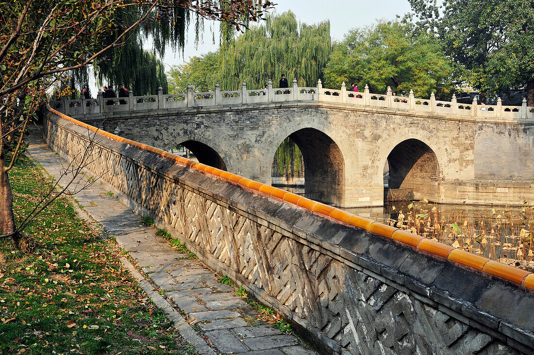 A Promenade And Bridge Along The Water; Beijing China