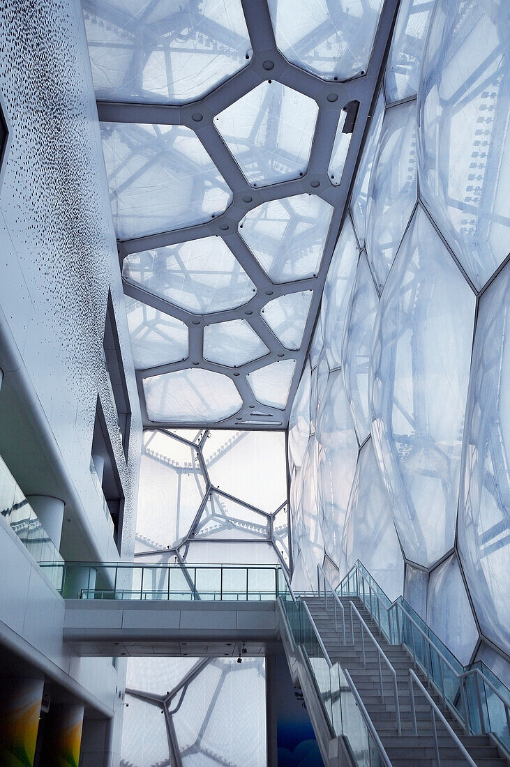 Stairway Inside A Building With Unique Bubble Facade; Beijing China