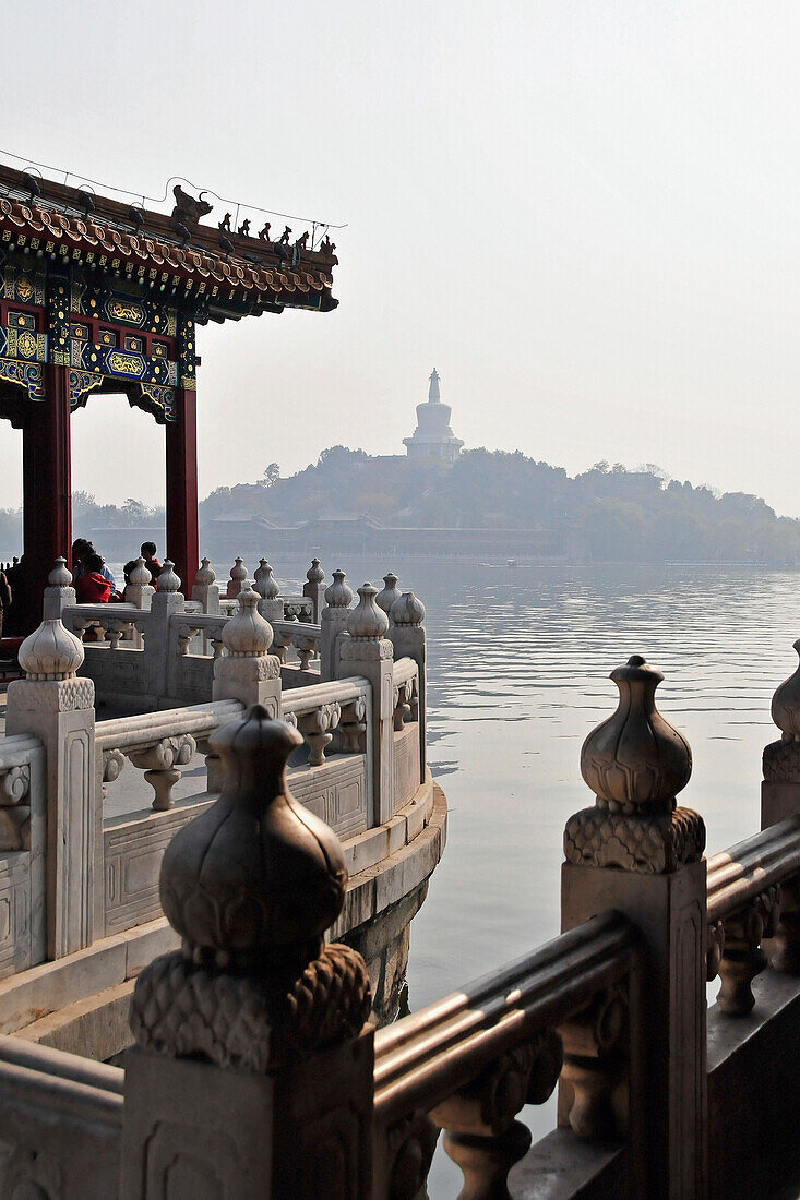 Ornate Balusters Along The Water's Edge; Beijing China