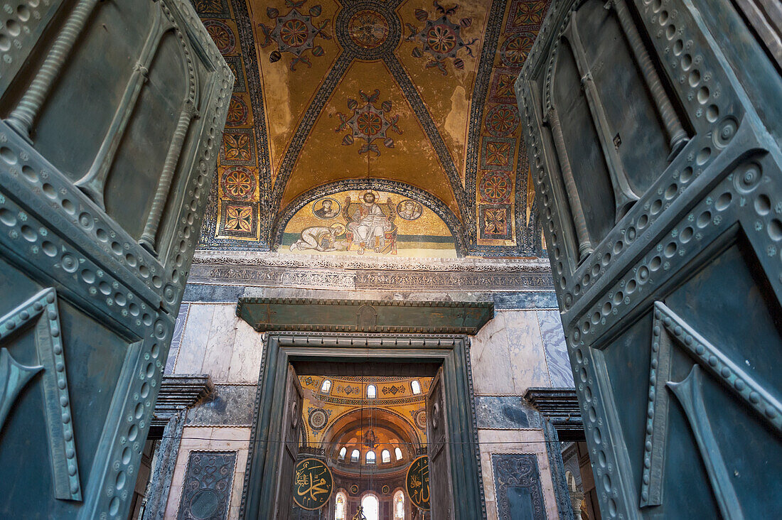 Ornate Ceiling In The Hagia Sophia Museum; Istanbul Turkey