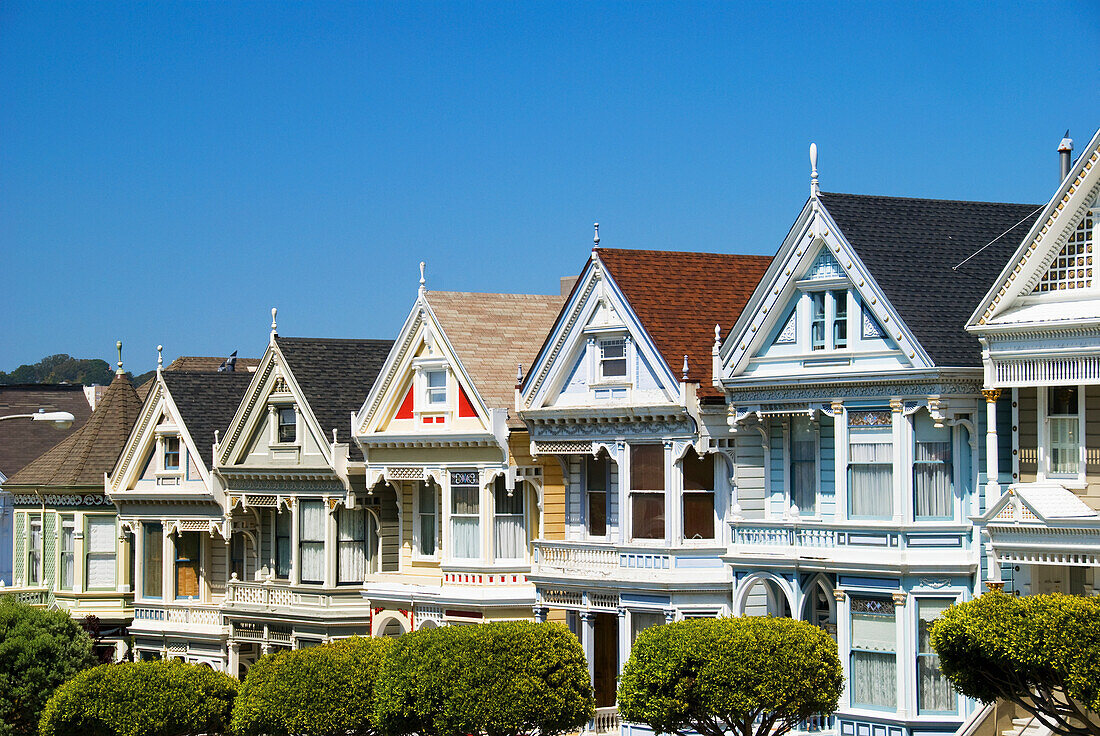 San Francisco's Painted Ladies A Row Of Colorful Victorian Houses; San Francisco California United States Of America