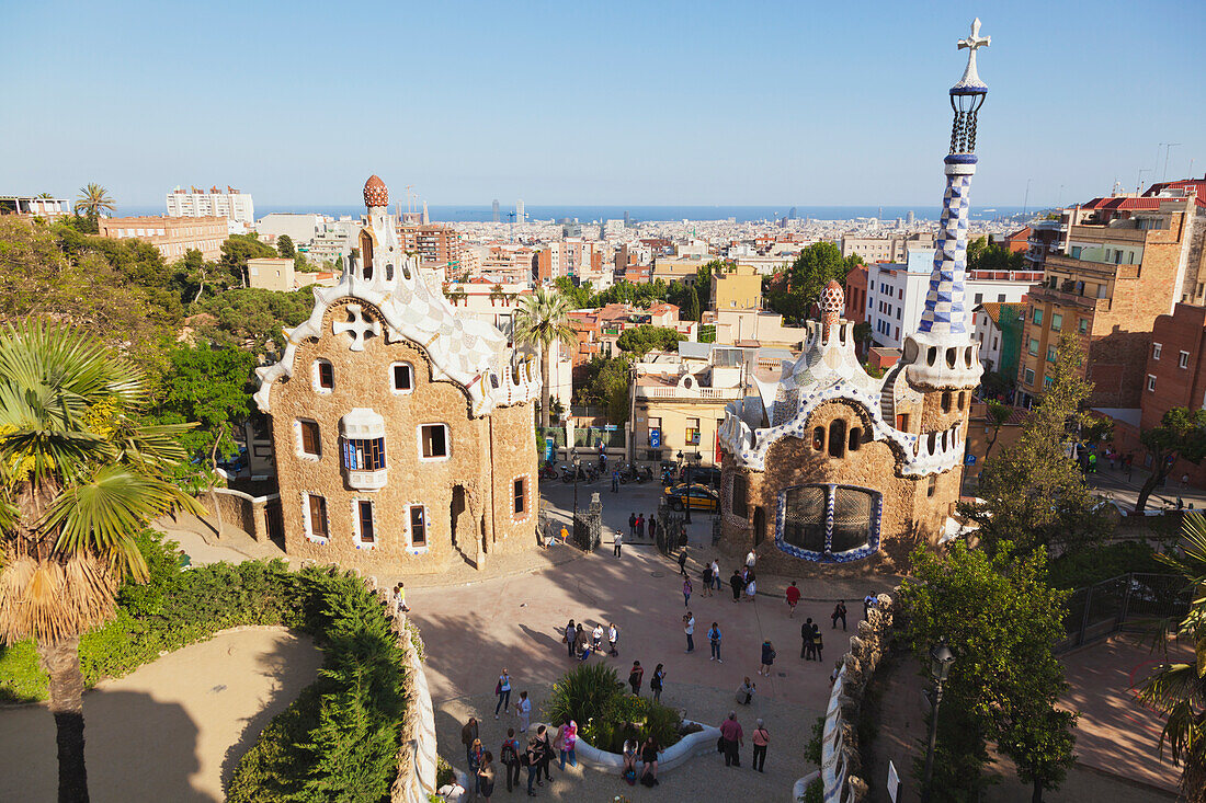 Pavilions at the entrance to parc guell; barcelona spain