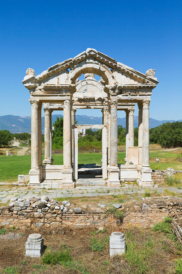 Ruins of aphrodisias 2nd century gateway known as the tetrapylon; aydin province turkey