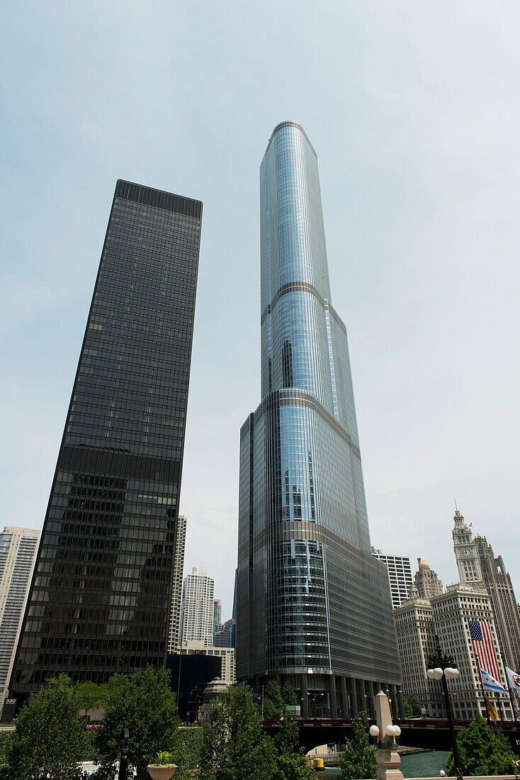 Low Angle View Of Skyscrapers; Chicago Illinois United States Of America