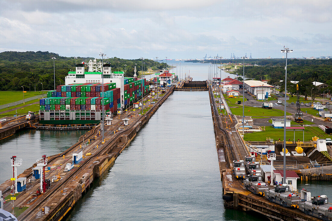 Cargo Ship in Gatun Locks; Panama Canal, Panama