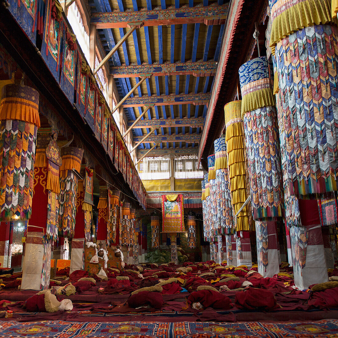 Drepung Monastery, Monk's clothing and monastery interior; Lhasa, Xizang, China