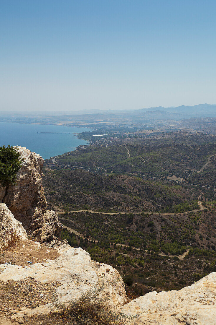 Cyprus, Soli, Landscape with coastline and road