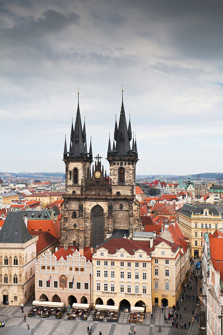 Czech Republic, High angle view of buildings and church; Prague