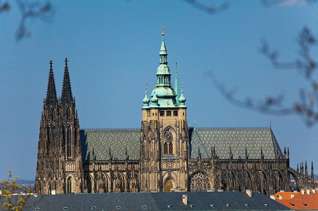 Czech Republic, Cathedral against blue sky; Prague