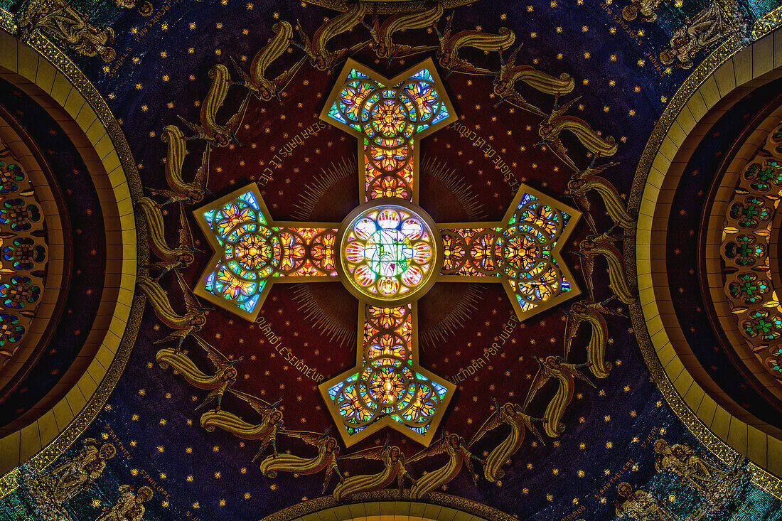 Israel, Close-up of stained glass in Church of St Peter; Gallicantu