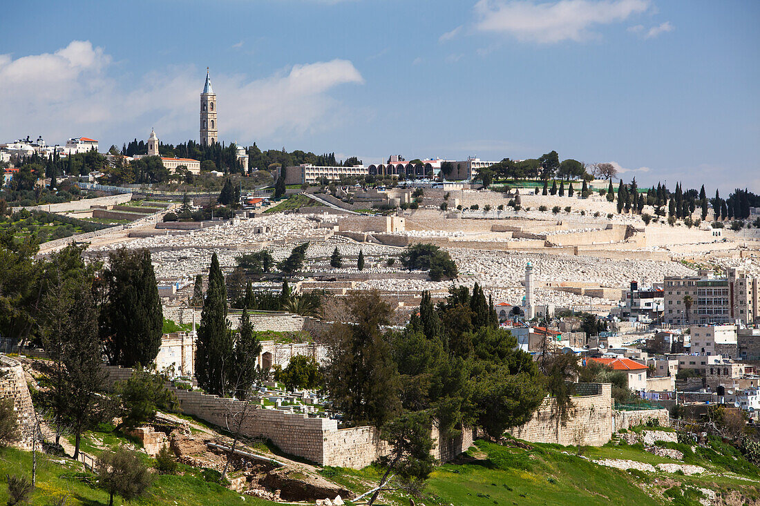 Israel, Looking from South end of old city of Jerusalem you can see Mount of Olives to East; Jerusalem