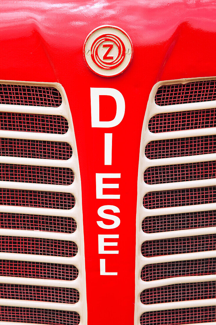 Netherlands, Zealand, Red bumper on vehicle labeled 'diesel'; Westkapelle