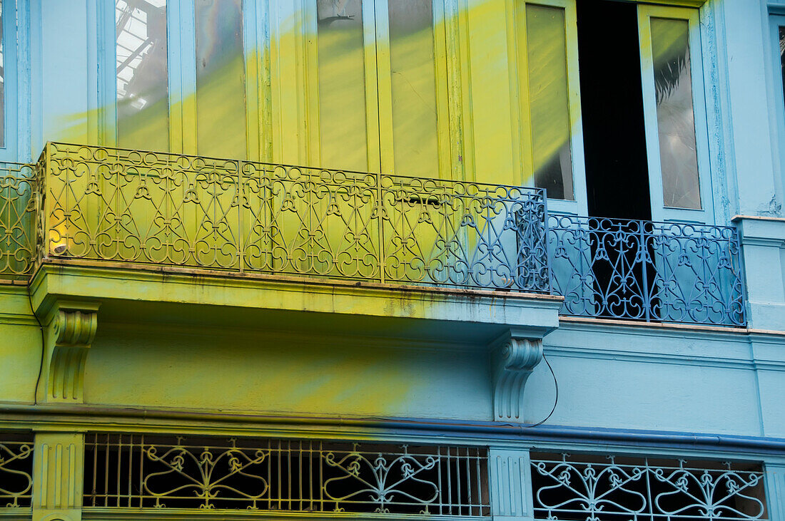 A Blue Building With A Painted Yellow Streak Across It In The Lapa Neighbourhood; Rio De Janeiro, Brazil