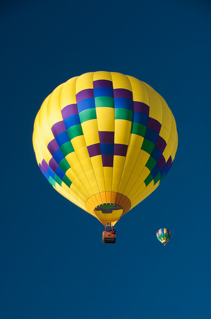 Bunte Heißluftballons in der Luft für die Balloon Fiesta; Albuquerque, New Mexico, Vereinigte Staaten Von Amerika