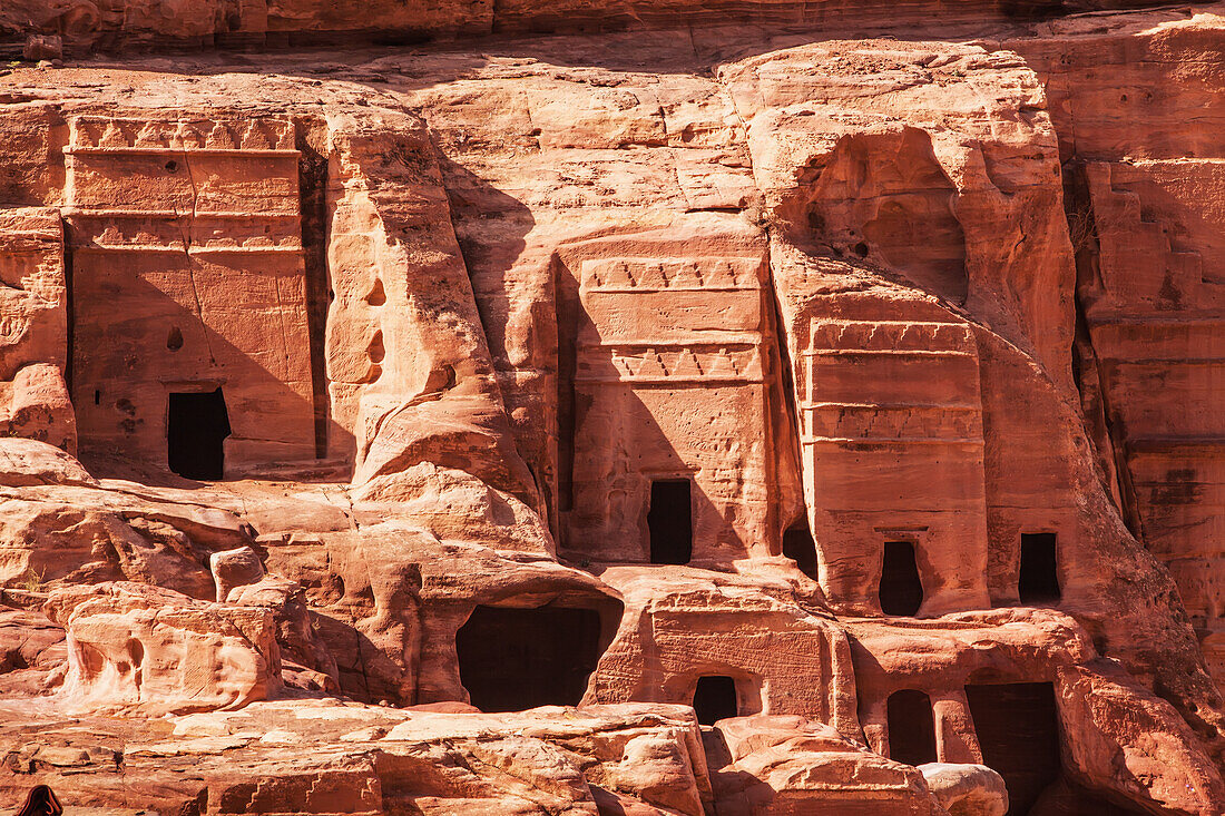 Jordan, Facades of ancient rock buildings; Petra