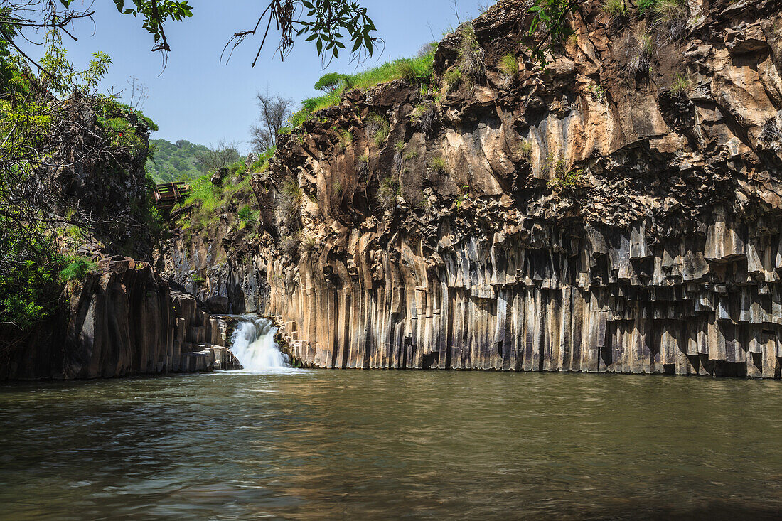 Israel, Tranquil scene of Columnar Basalt; Yehudiya Nature Reserve