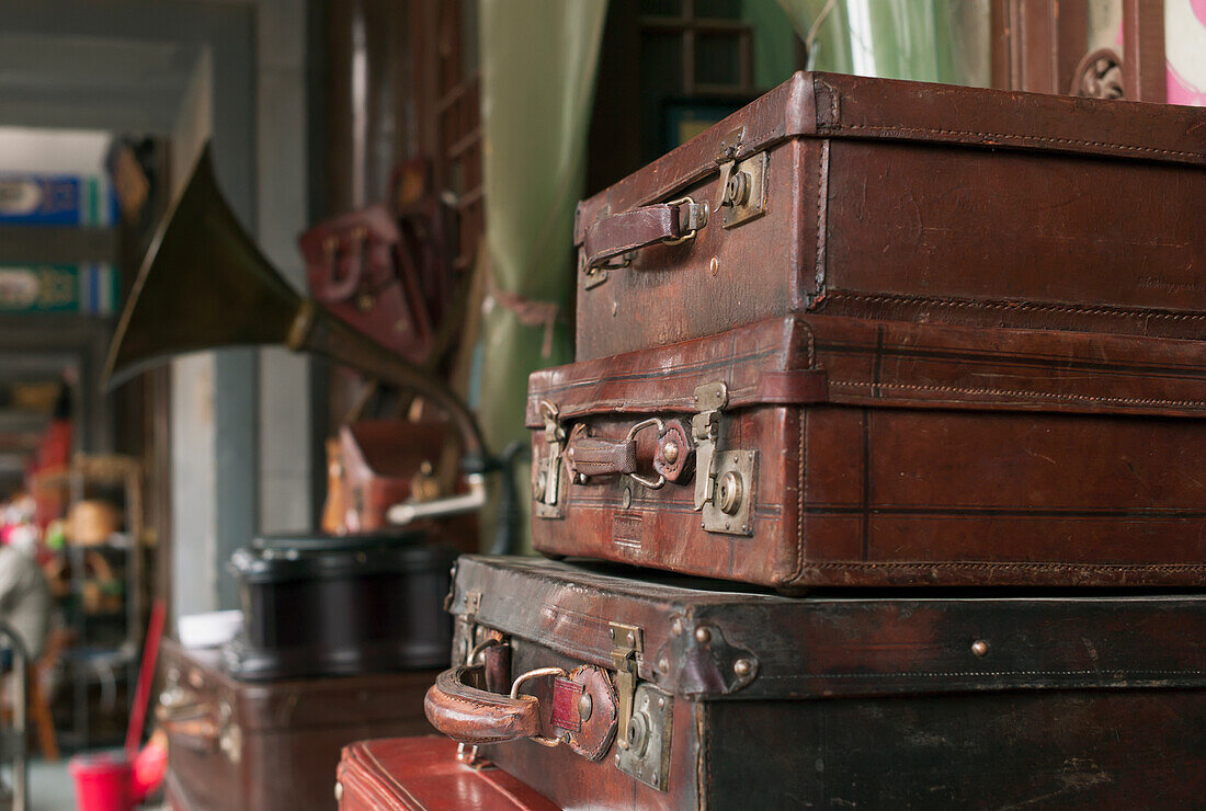 A Pile Of Old Luggage At The Panjiayuan Antique Market; Beijing, China