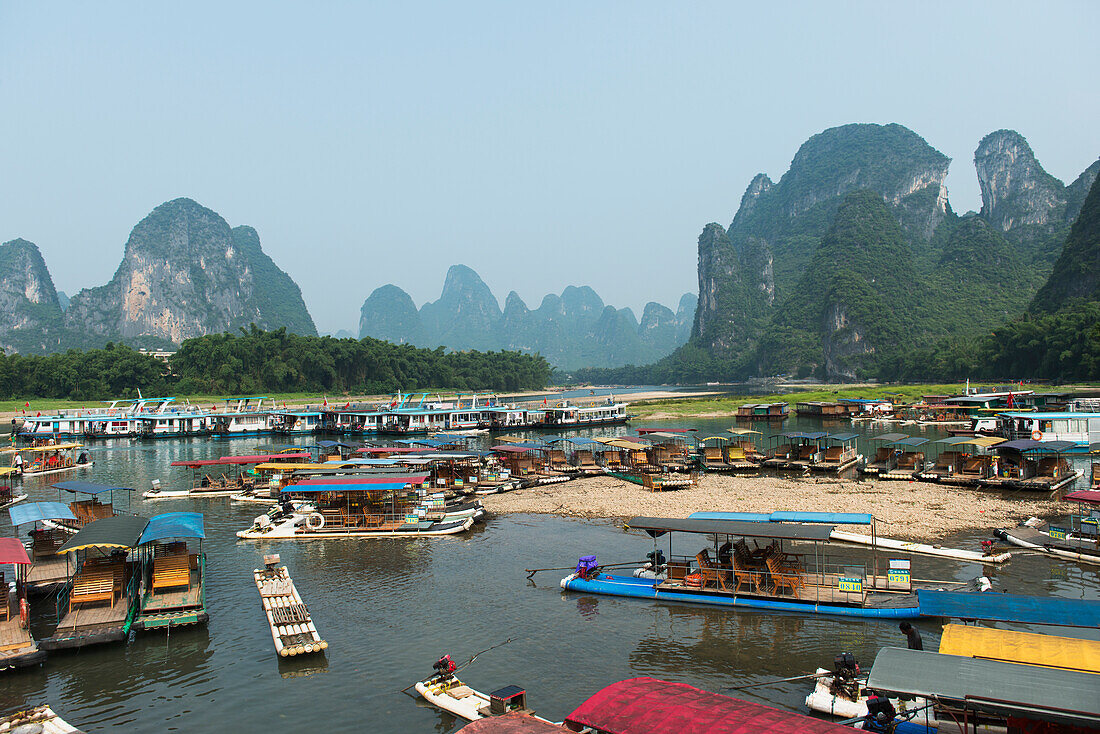 Boats On The Li River; Guilin, Guangxi, China