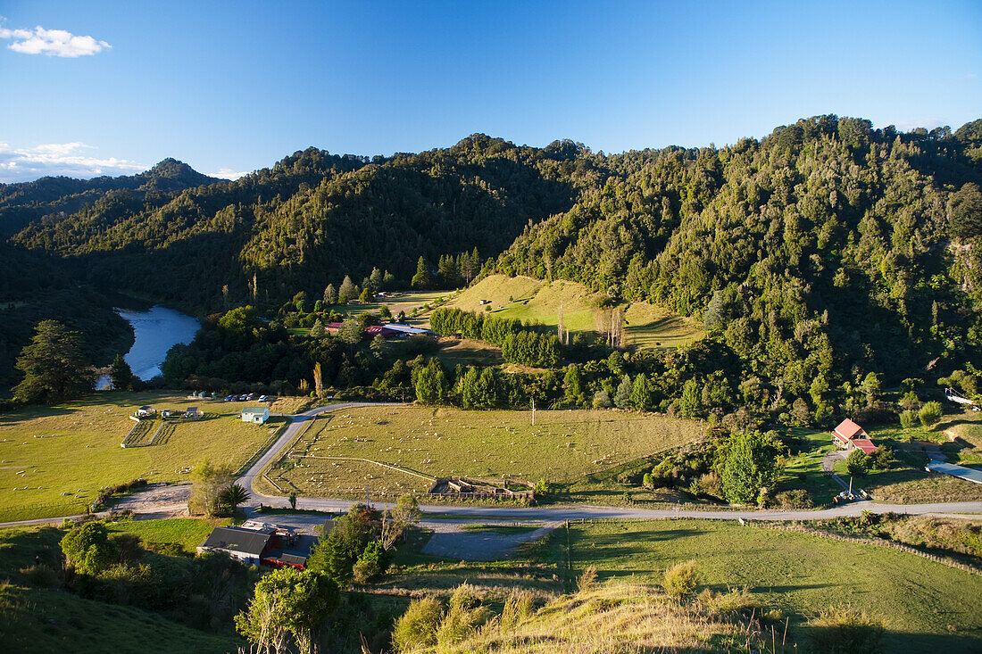 A View Overlooking The Blue Duck Valley At Blue Duck Lodge, A Working New Zealand Farm Located In The Whanganui National Park; Whakahoro, New Zealand