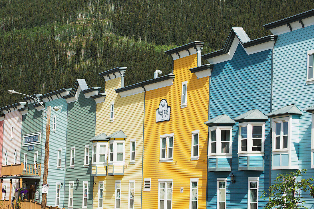 Colourful Buildings In A Row; Dawson City, Yukon, Canada