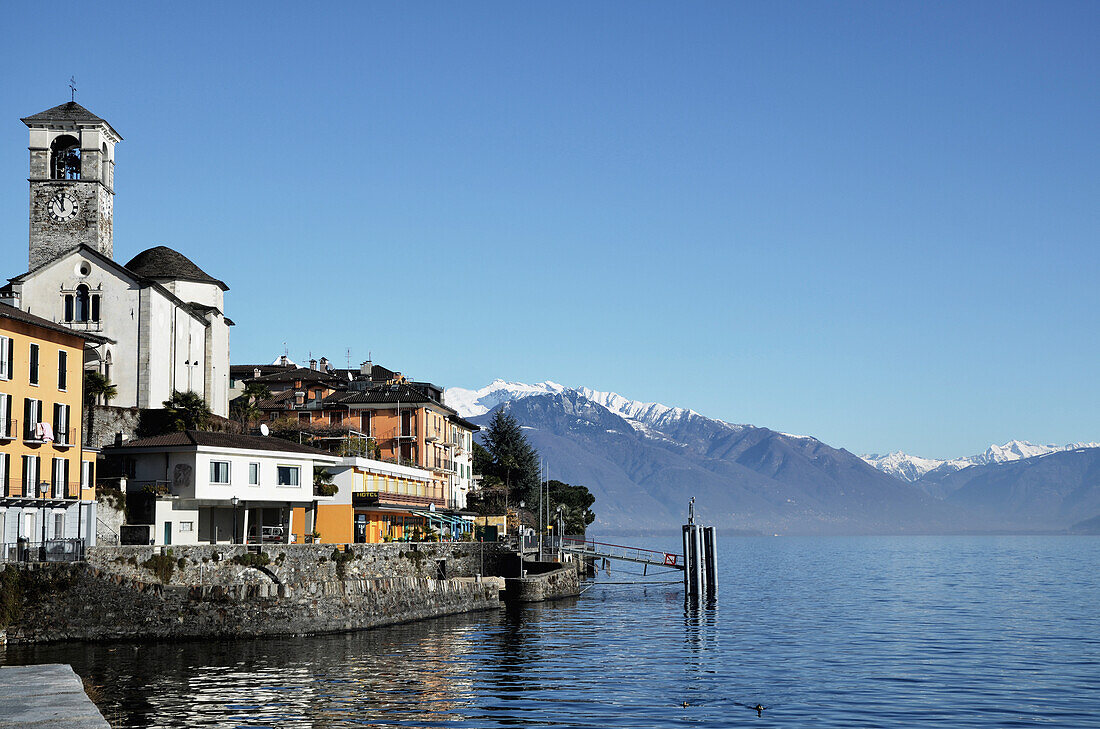 Buildings Along The Harbour Of Lake Maggiore; Brissago, Ticino, Switzerland