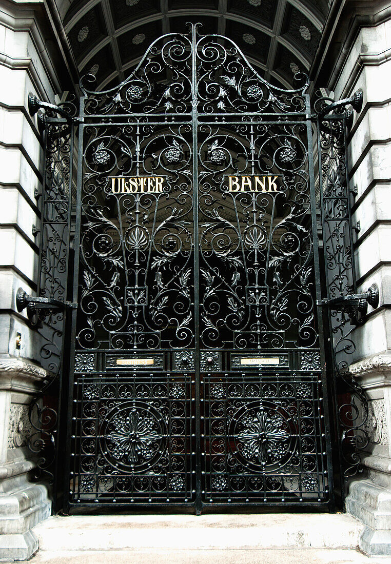 The Black Metal Gate To A Bank; Dublin, Ireland