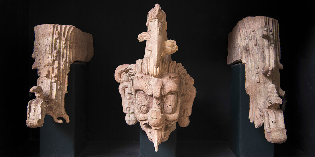 Clay Sculpture On Display; Copan, Honduras