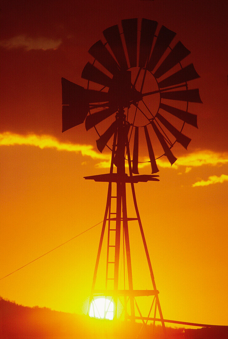 Windmühle, Sonnenuntergang Silhouette